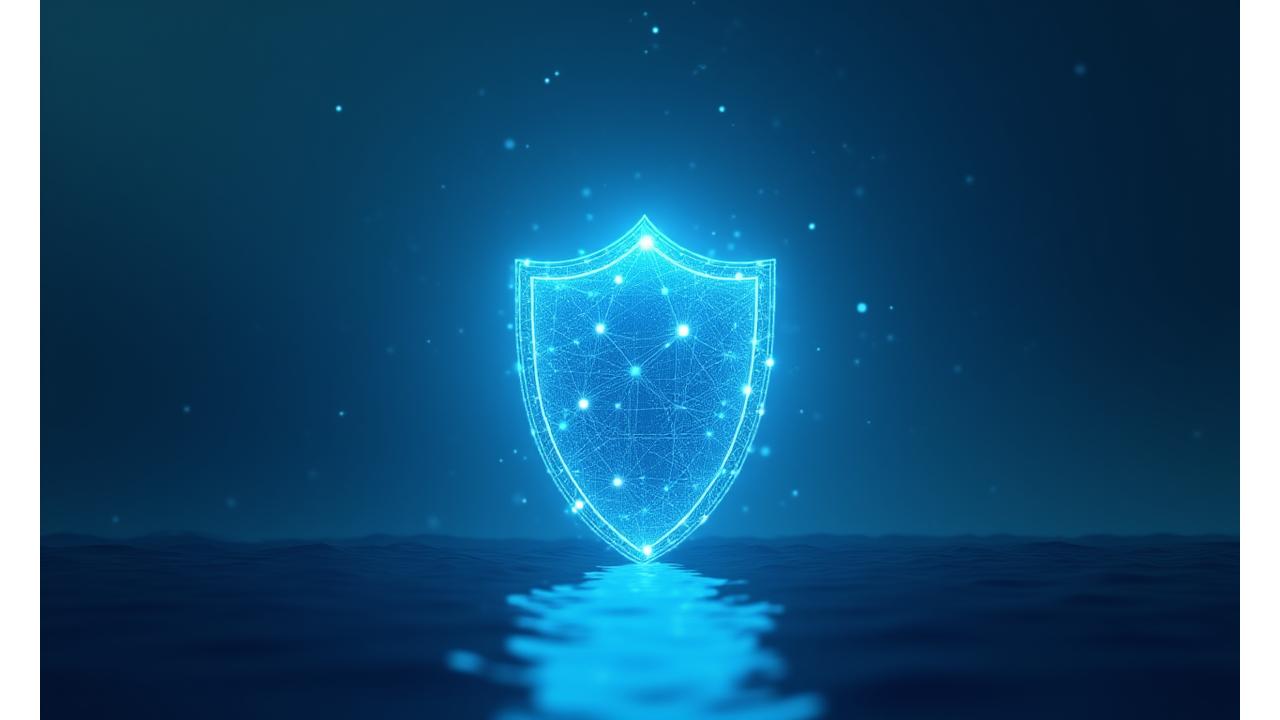 プライバシー保護を象徴する透明な盾とデジタルセキュリティ